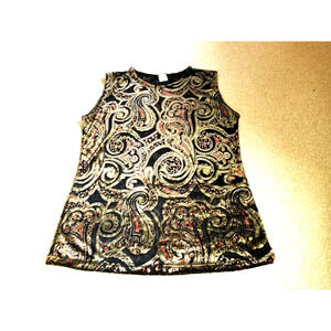 Womens Top-STEELCORE-'Paisley' green/gold sheer 'Velvet Jewel Neck' whimsigoth-S